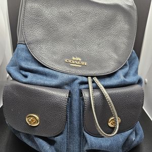 Coach denim backpack with blue floral lining